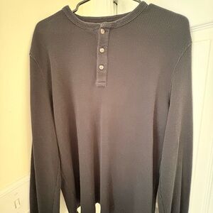Men's Banana Republic Long Sleeve Mini ribbed Henley Shirt - Black